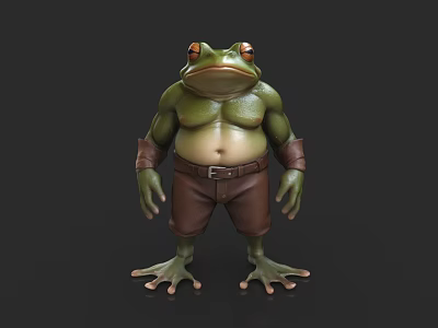 Game Movie Frog Character With Green Skin Muscular Body Brown Pants Belt And Wristbands 3d model