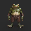 Game Movie Frog Character With Green Skin Muscular Body Brown Pants Belt And Wristbands