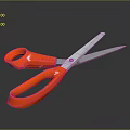 Bright Orange Handled Scissors With Polished Silver Blades On Dark Background Surface 3d model