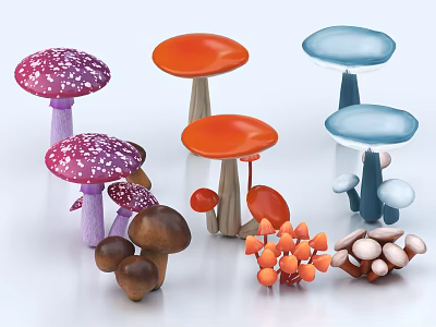 Colorful Mushroom Shaped Side Table with Various Bright Colors and Unique Styles 3d model