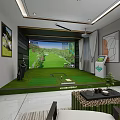 Indoor Golf Zone With Simulator Screen For Sports Fitness Training Practice