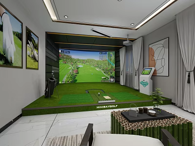 Indoor Golf Zone With Simulator Screen For Sports Fitness Training Practice 3d model
