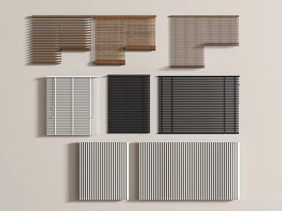 Various Styles Of Window Blinds In Different Colors For Home Interior Decor 3d model