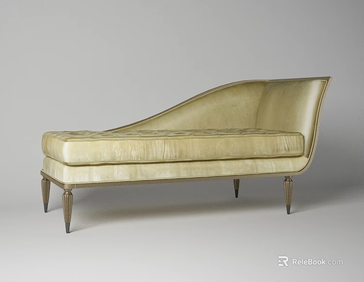 Elegant Beige Upholstered Chaise Lounge With Curved Backrest And Metal Legs 3d model 