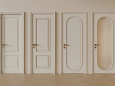 White Hinged Doors With Various Designs And Golden Handles For Home Interior 3d model