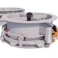 Pair of Circular Air Conditioner Fans with Metal Blades and Red Accents