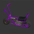 Purple Frame Tricycle With Blue Seat And Wheels On Dark Reflective Surface