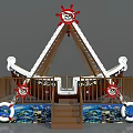 Pirate Ship Amusement Ride With Skull Logo Lifebuoy And Ocean Theme Decoration