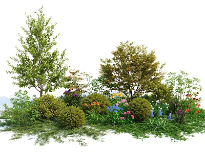 Lush Garden Shrubs With Colorful Flowers Trees And Green Foliage 3d model
