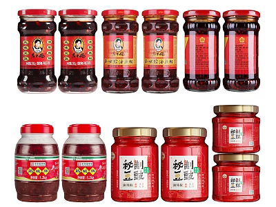 Red Glass Spice Bottles With Various Kitchen Condiments In Assorted Jars 3d model
