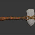 Primitive Stone Weapon With Orange Wooden Handle Leather Bindings And White Stone Head