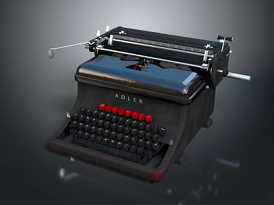 Adler Vintage Typewriter With Black Body And Red Keys Classic Design Features 3d model