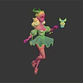 Blonde Haired Fantasy Game Character With Horns Wearing Light Blue Dress Holding Small Pink Object