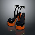 Stylish Black Platform Sandals With Rivet Decor And Ankle Straps 3d model