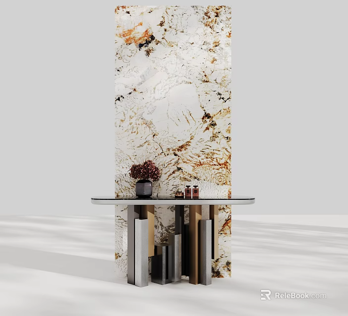 Unique Staggered Metal Legs Marble Top Console Side Cabinet For Luxury Modern Entryway Decoration 3d model 