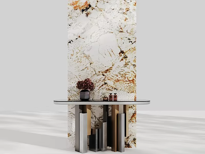 Unique Staggered Metal Legs Marble Top Console Side Cabinet For Luxury Modern Entryway Decoration 3d model
