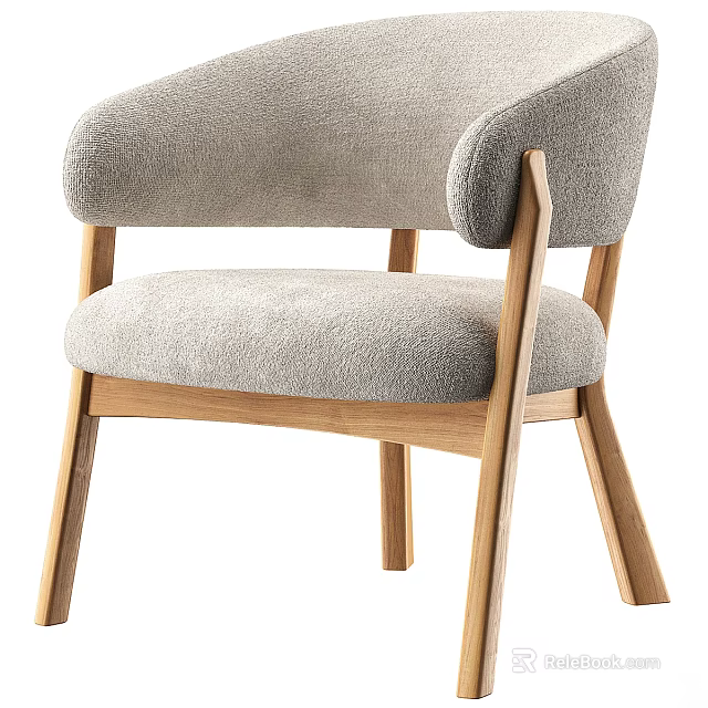 Modern Comfortable Accent Chair With Light Gray Fabric Curved Armrest And Wooden Legs 3d model 