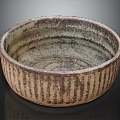 Handcrafted Ceramic Bowl Set with Striped Texture and Natural Glaze in Vintage Style