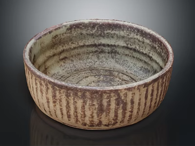 Handcrafted Ceramic Bowl Set with Striped Texture and Natural Glaze in Vintage Style 3d model
