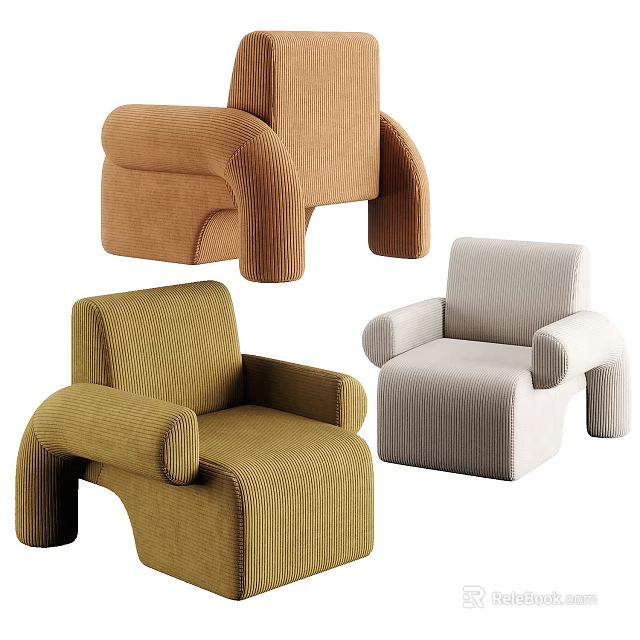 Modern Single Seater Sofa With Striped Fabric Rounded Arms And Various Colors Design 3d model 