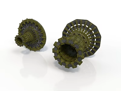 Green Industrial Turbine Mechanical Parts With Complex Blades And Grid Structure 3d model