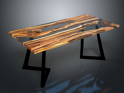 Modern Rustic Wooden Table With Natural Wood Grain And Black Metal Legs 3d model