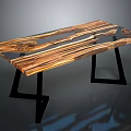 Modern Rustic Wooden Table With Natural Wood Grain And Black Metal Legs