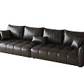 Modern Brown Leather Sectional Sofa With Multiple Cushions And Tufted Details