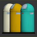 Row of Colorful Trash Bins With Lids In Various Colors For Public Areas