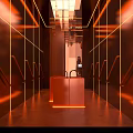 Futuristic Retro Style Bar With Robots Neon Lights Curved Design And Warm Toned Interior