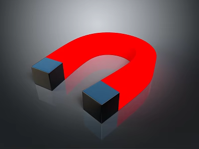 Practical Red Horseshoe Magnet With Blue End Blocks As Household Item 3d model