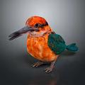 Vibrant Orange And Green Kingfisher Bird With Long Beak Standing On Dark Background