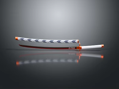 Katana Sword With White And Orange Handle Red Blade On Black Background Smooth Surface Reflection 3d model