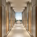 Public Toilet Interior Design With Modern Washbasins Mirrors Lighting And Clean Corridor