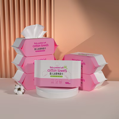 Soft Baby Padded Cotton Towels In Pink Packaging With Cotton 3d model