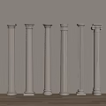Classical Columns In Various Styles With White Finish On Wooden Floor