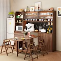 Modern Home Kitchen Wooden Sideboard With Open Shelves Coffee Machine Microwave Dining Table And Chairs