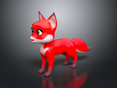 Cute Red Fox 3D Character With Green Eyes And White Belly On Black Surface 3d model