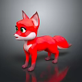 Cute Red Fox 3D Character With Green Eyes And White Belly On Black Surface