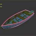 Traditional Wooden Rowboat with Blue and Red Exterior and Wooden Paddles for Recreational Water Transport