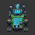 Green Robot Character With HEY Digital Screen Mechanical Arms And Control Panel 3d model