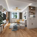 Modern Living and Dining Room Interior With Chandelier Sofa Coffee Table And Wooden Flooring