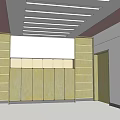 Spacious Meeting Room Featuring Wooden Panel Walls And Shelving Units With Ceiling Lights