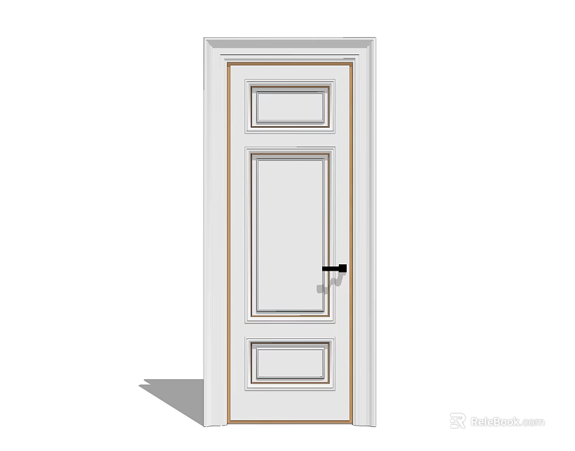 White Interior Hinged Door With Simple Design And Black Handle Frame 3d model
