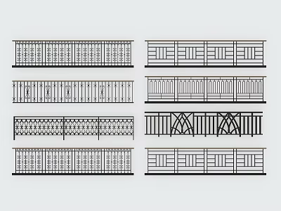 Various Decorative Fence Designs With Ornate Patterns And Stylish Railings 3d model