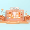Orange Stage with Circular Platform Gears Logo Display Control Panel Buttons Dials and Bright Interior 3d model
