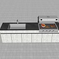 Practical Functional Kitchen Counter With Sink Grill Black Countertop And White Cabinets 3d model