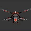 Science Fiction Flying Vehicle Model Featuring Two Large Rotors Red Silver Black Streamlined Design