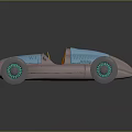 Vintage Blue And Copper Race Car With Open Cockpit Yellow Steering Wheel And Large Wheels