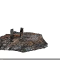 Burnt Brick Wall Ruins With Damaged Structure And Scattered Debris 3d model